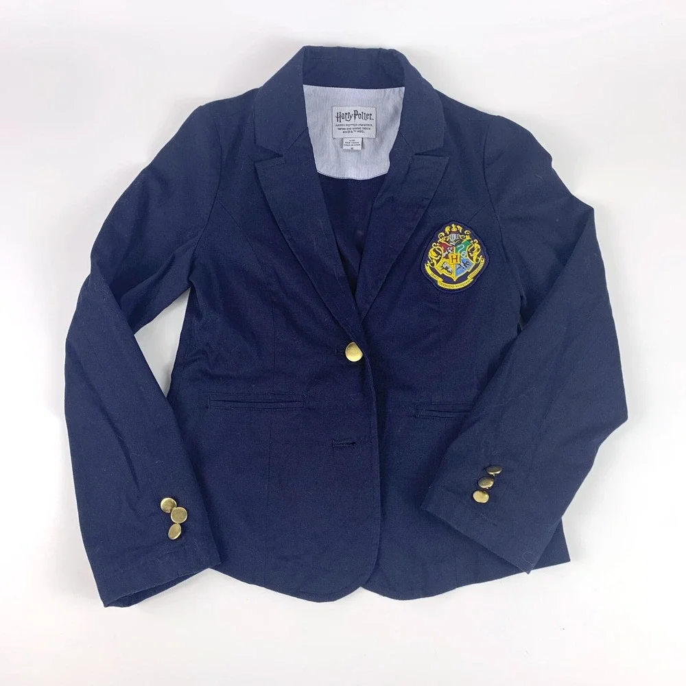 Harry Potter Hogwarts Blazer Girls Sz M 7/8 Navy Brass Color Buttons Costume Dre
